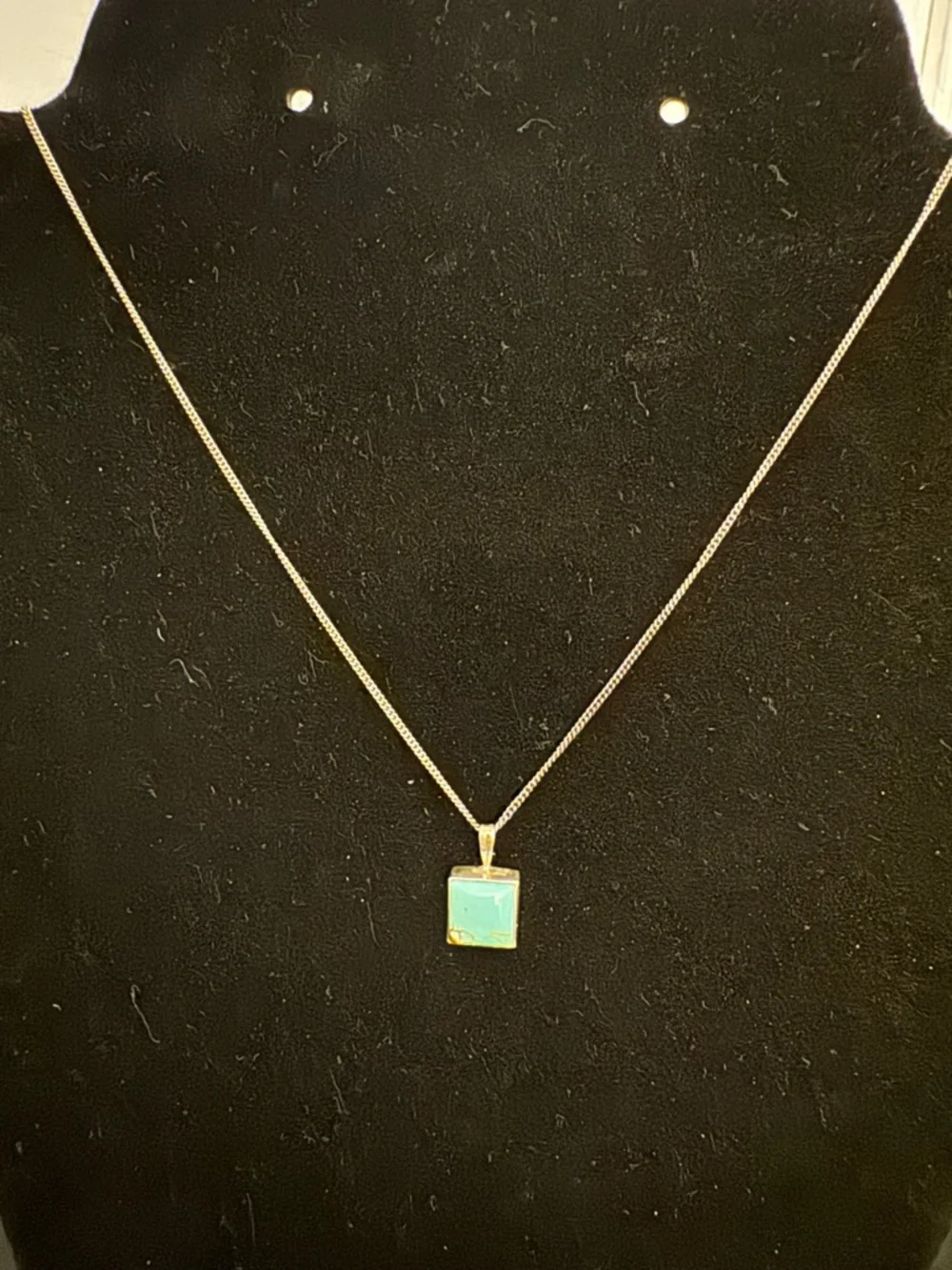 Minimalist Turquoise Square Pendant Necklace Sterling Silver Signed Artisan - Picture 7 of 7